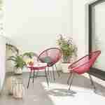 Set mit 2 eiförmigen ACAPULCO-Sesseln mit Beistelltisch - bordeaux- 4-beinige Sessel im Retro-Design mit Couchtisch, Kunststoffschnur Photo1