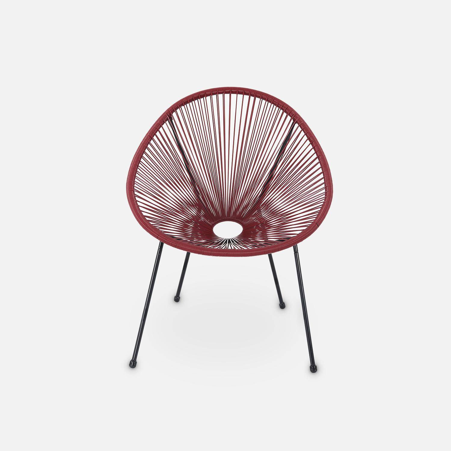 Set mit 2 eiförmigen ACAPULCO-Sesseln mit Beistelltisch - bordeaux- 4-beinige Sessel im Retro-Design mit Couchtisch, Kunststoffschnur Photo4