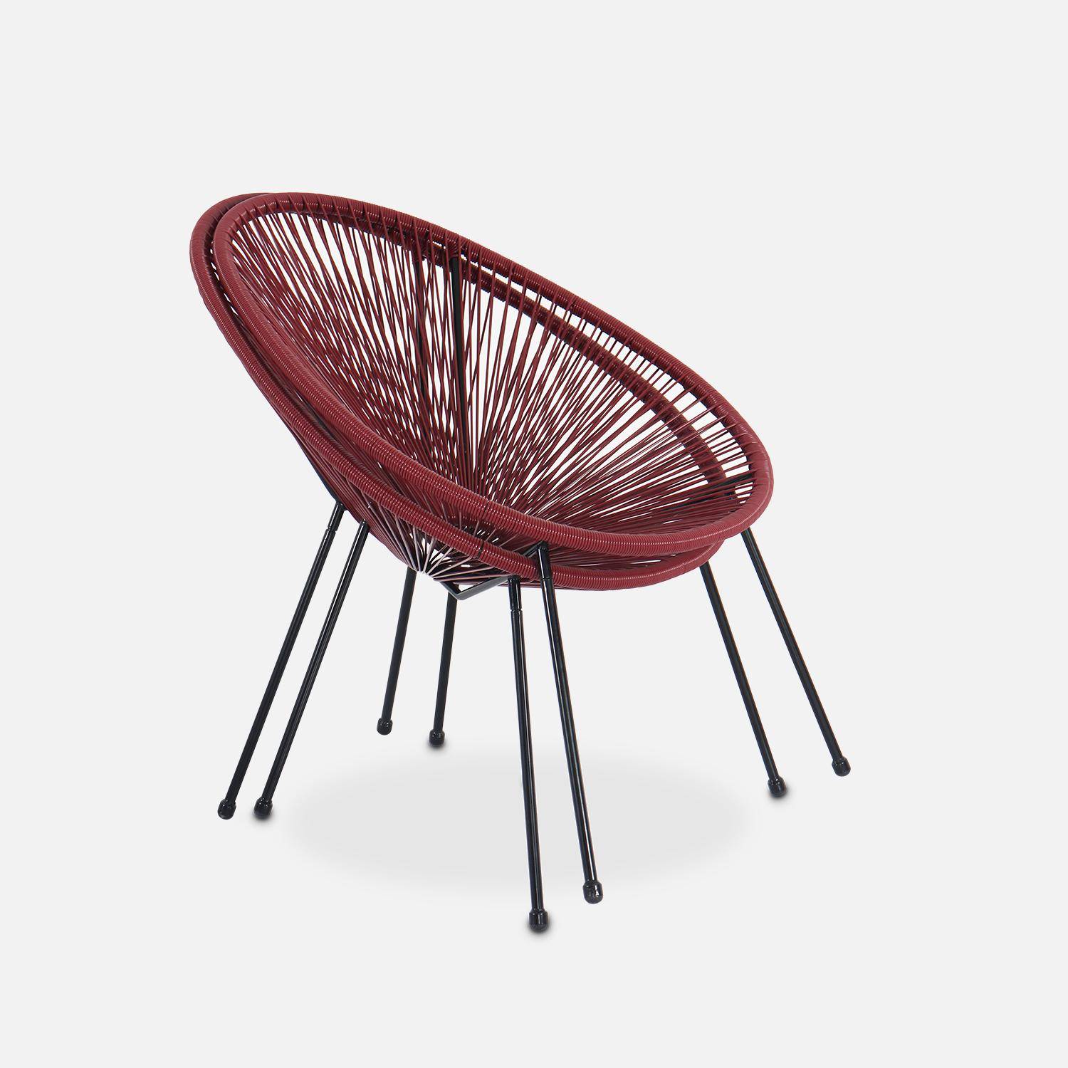 Set mit 2 eiförmigen ACAPULCO-Sesseln mit Beistelltisch - bordeaux- 4-beinige Sessel im Retro-Design mit Couchtisch, Kunststoffschnur Photo6