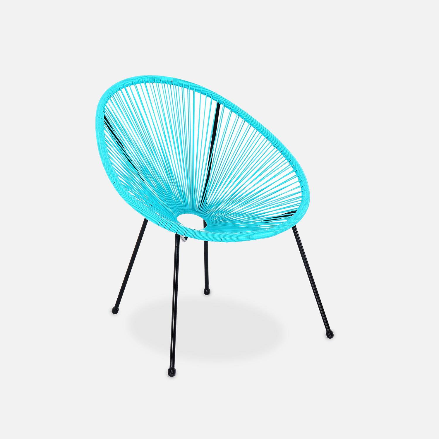 Set mit 2 eiförmigen ACAPULCO-Sesseln mit Beistelltisch - türkis - 4-beinige Sessel im Retro-Design mit Couchtisch, Kunststoffschnur Photo3