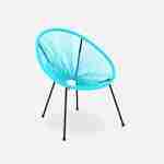 Lot de 2 fauteuils ACAPULCO forme d'oeuf avec table d'appoint - turquoise - Fauteuils 4 pieds design rétro, avec table basse, cordage plastique Photo3
