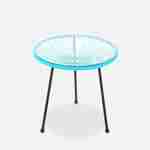 Lot de 2 fauteuils ACAPULCO forme d'oeuf avec table d'appoint - turquoise - Fauteuils 4 pieds design rétro, avec table basse, cordage plastique Photo5