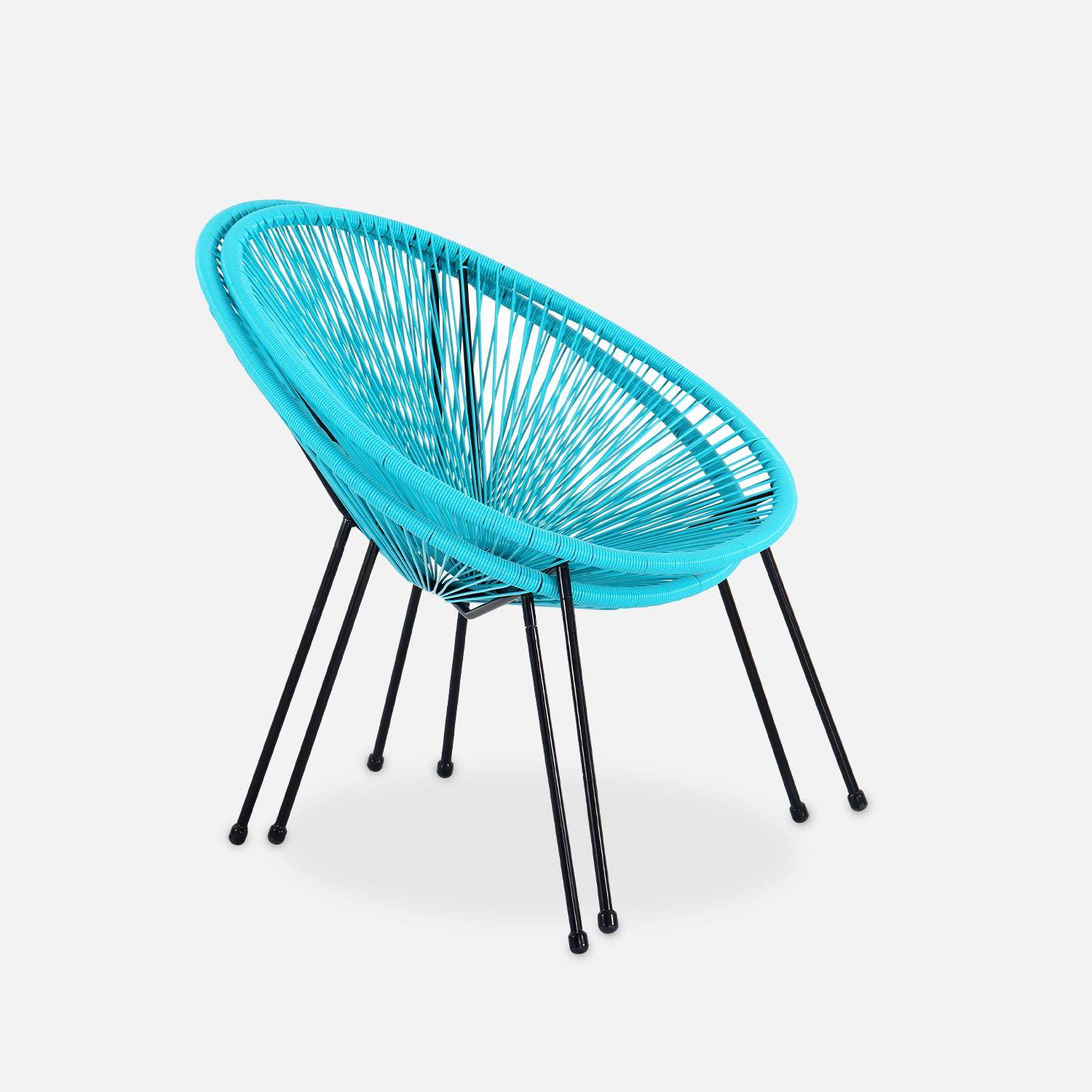 Set mit 2 eiförmigen ACAPULCO-Sesseln mit Beistelltisch - türkis - 4-beinige Sessel im Retro-Design mit Couchtisch, Kunststoffschnur Photo6