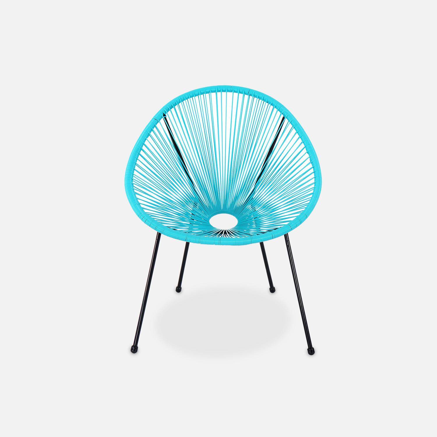 Set mit 2 eiförmigen ACAPULCO-Sesseln mit Beistelltisch - türkis - 4-beinige Sessel im Retro-Design mit Couchtisch, Kunststoffschnur Photo4