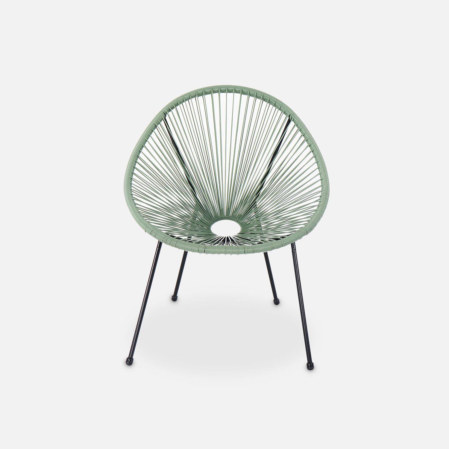 Lot de 2 fauteuils ACAPULCO forme d'oeuf avec table d'appoint - vert de gris - Fauteuils 4 pieds design rétro, avec table basse, cordage plastique Photo4