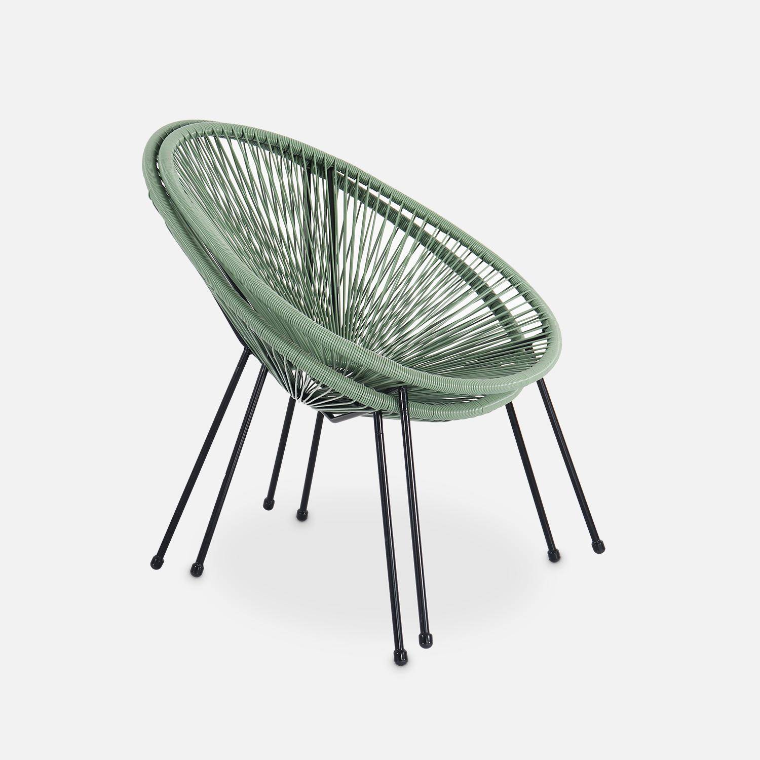 Set van 2 ei-vormige stoelen ACAPULCO met bijzettafel - Groengrijs - Stoelen 4 poten design retro, met lage tafel, plastic koorden Photo6