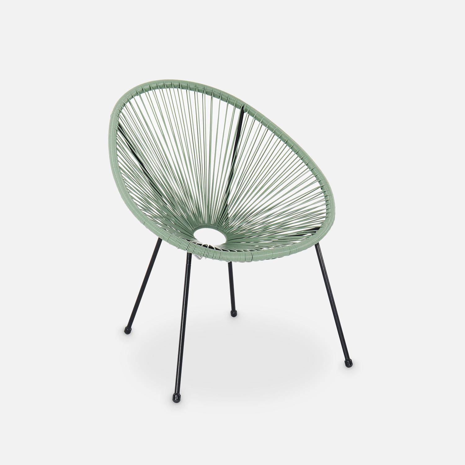 Lot de 2 fauteuils ACAPULCO forme d'oeuf avec table d'appoint - vert de gris - Fauteuils 4 pieds design rétro, avec table basse, cordage plastique Photo3