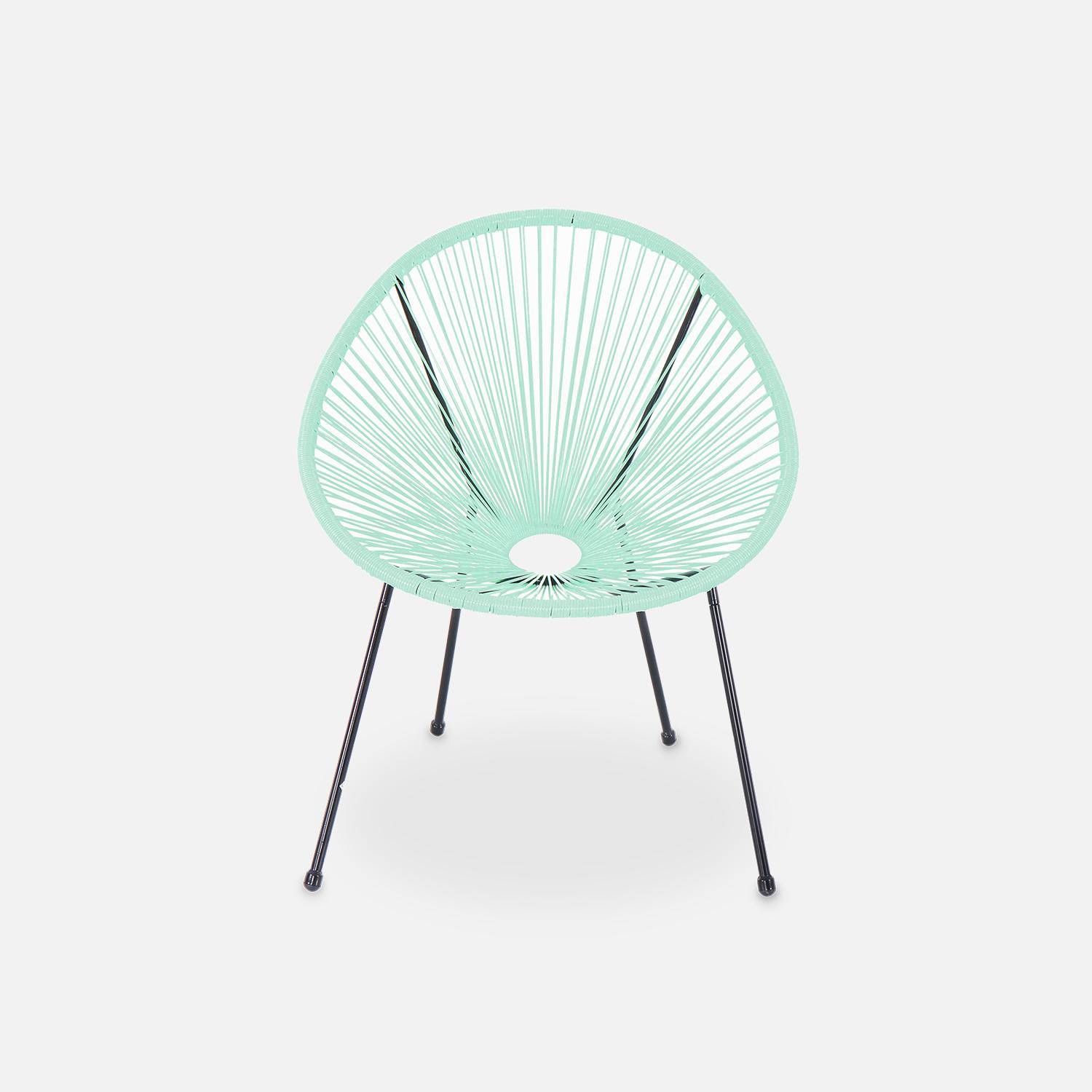 Lot de 2 fauteuils ACAPULCO forme d'oeuf avec table d'appoint - vert d'eau - Fauteuils 4 pieds design rétro, avec table basse, cordage plastique Photo4