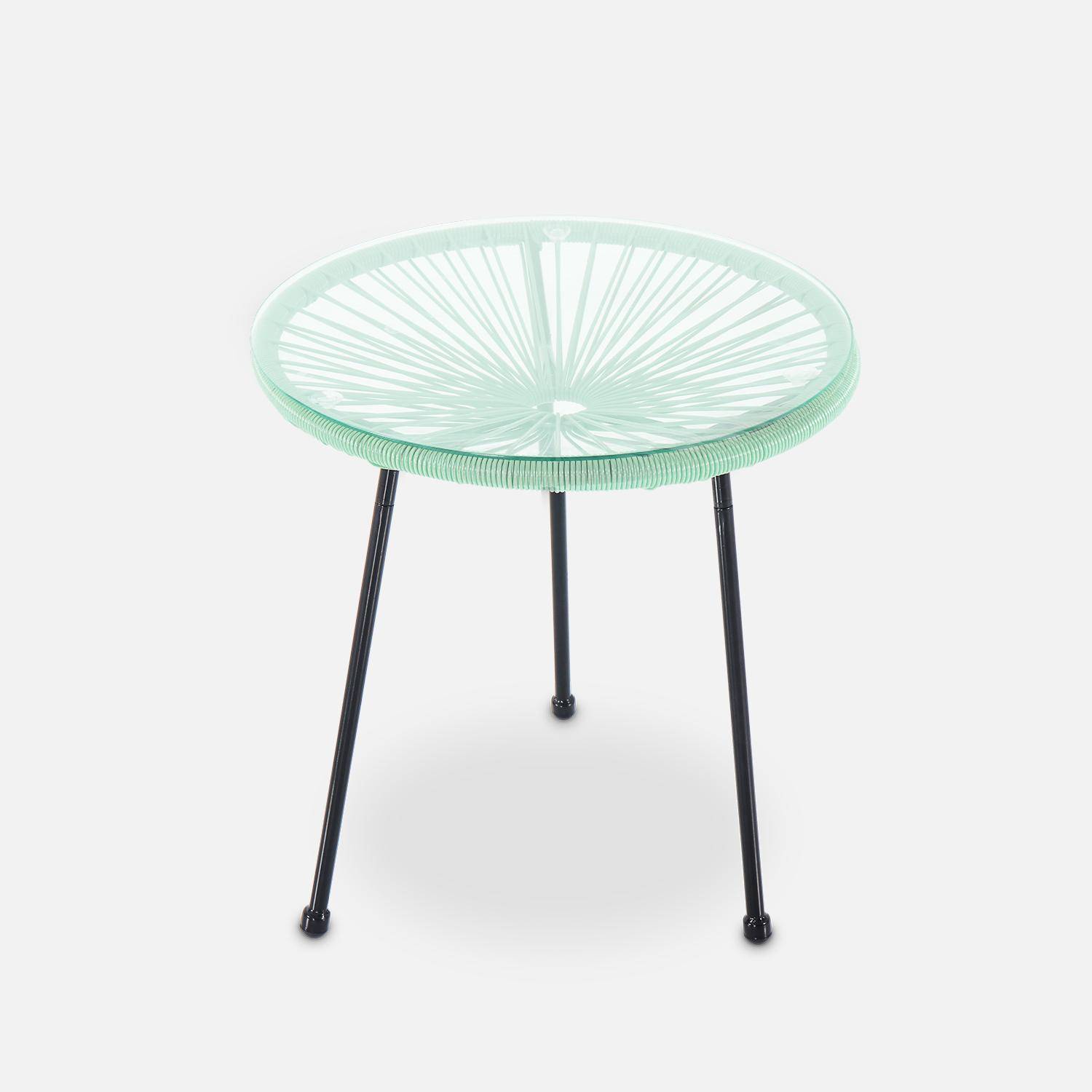 Lot de 2 fauteuils ACAPULCO forme d'oeuf avec table d'appoint - vert d'eau - Fauteuils 4 pieds design rétro, avec table basse, cordage plastique Photo5