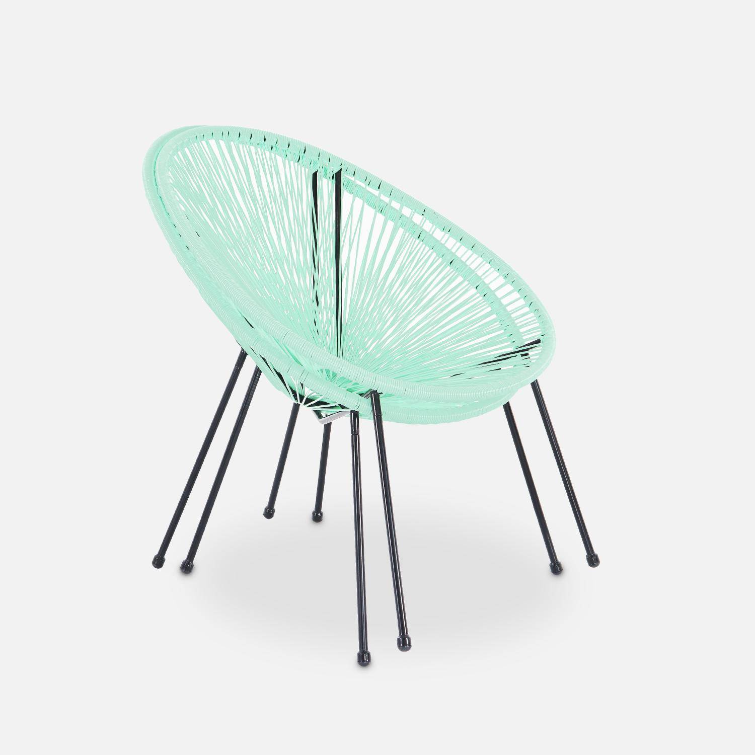 Set van 2 ei-vormige stoelen ACAPULCO met bijzettafel - Watergroen - Stoelen 4 poten design retro, met lage tafel, plastic koorden Photo6