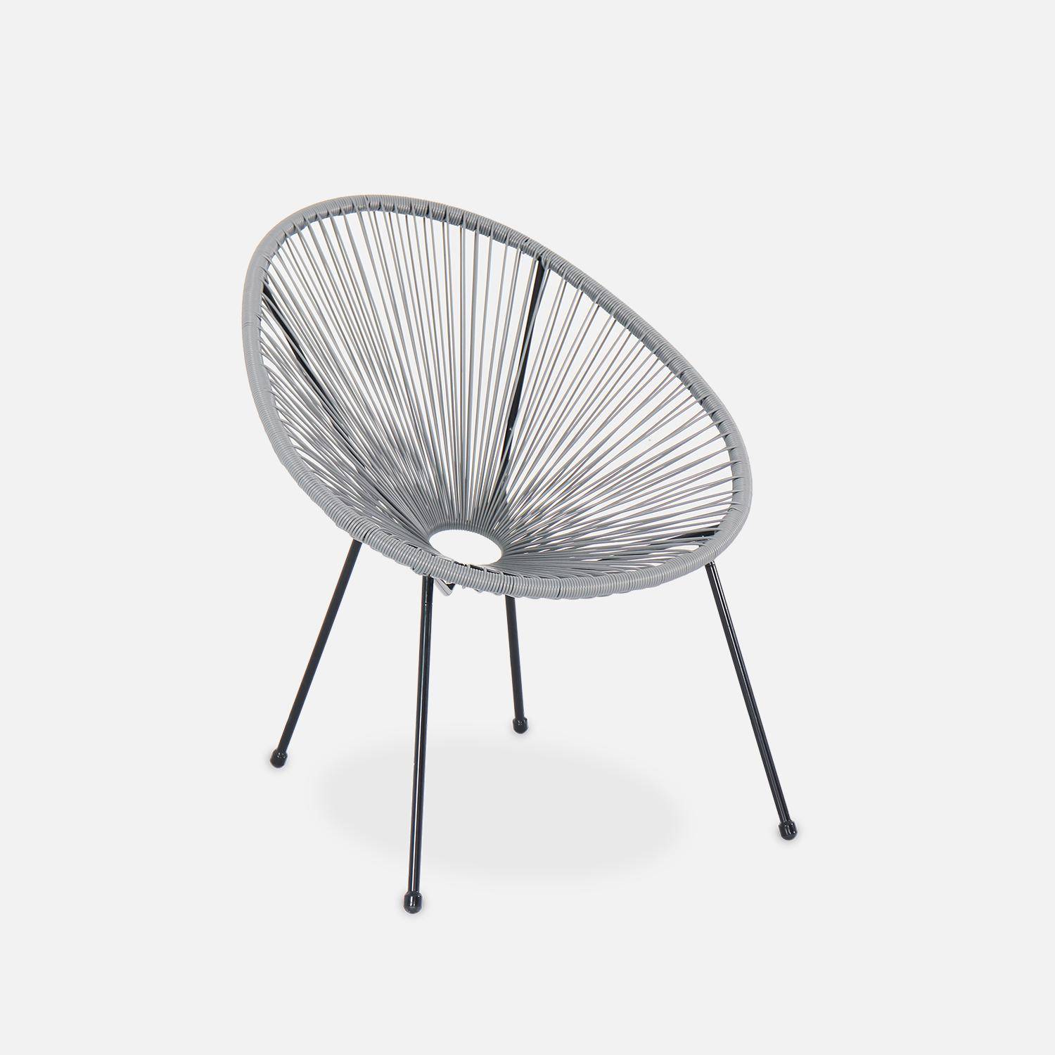 Set van 2 ei-vormige stoelen ACAPULCO met bijzettafel - Donkergrijs - Stoelen 4 poten design retro, met lage tafel, plastic koorden Photo3