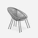 Lot de 2 fauteuils ACAPULCO forme d'oeuf avec table d'appoint - Gris foncé - Fauteuils 4 pieds design rétro, avec table basse, cordage plastique Photo6