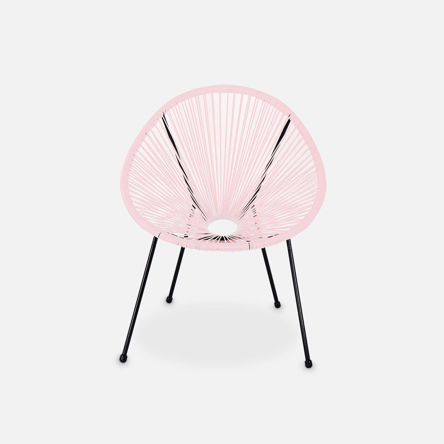 Lot de 2 fauteuils ACAPULCO forme d'oeuf avec table d'appoint - Rose pale - Fauteuils 4 pieds design rétro, avec table basse, cordage plastique Photo4