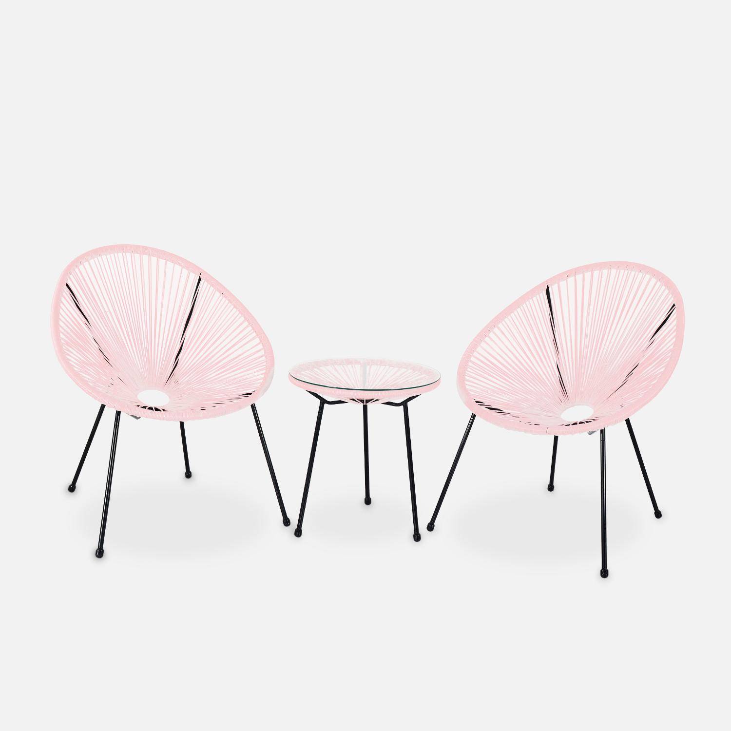 Set mit 2 eiförmigen ACAPULCO-Sesseln mit Beistelltisch - blassrosa - 4-beinige Sessel im Retro-Design mit Couchtisch, Kunststoffschnur Photo2