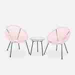 Lot de 2 fauteuils design Oeuf - Acapulco Rose pale- Fauteuils 4 pieds design rétro, cordage plastique, intérieur / extérieur Photo2