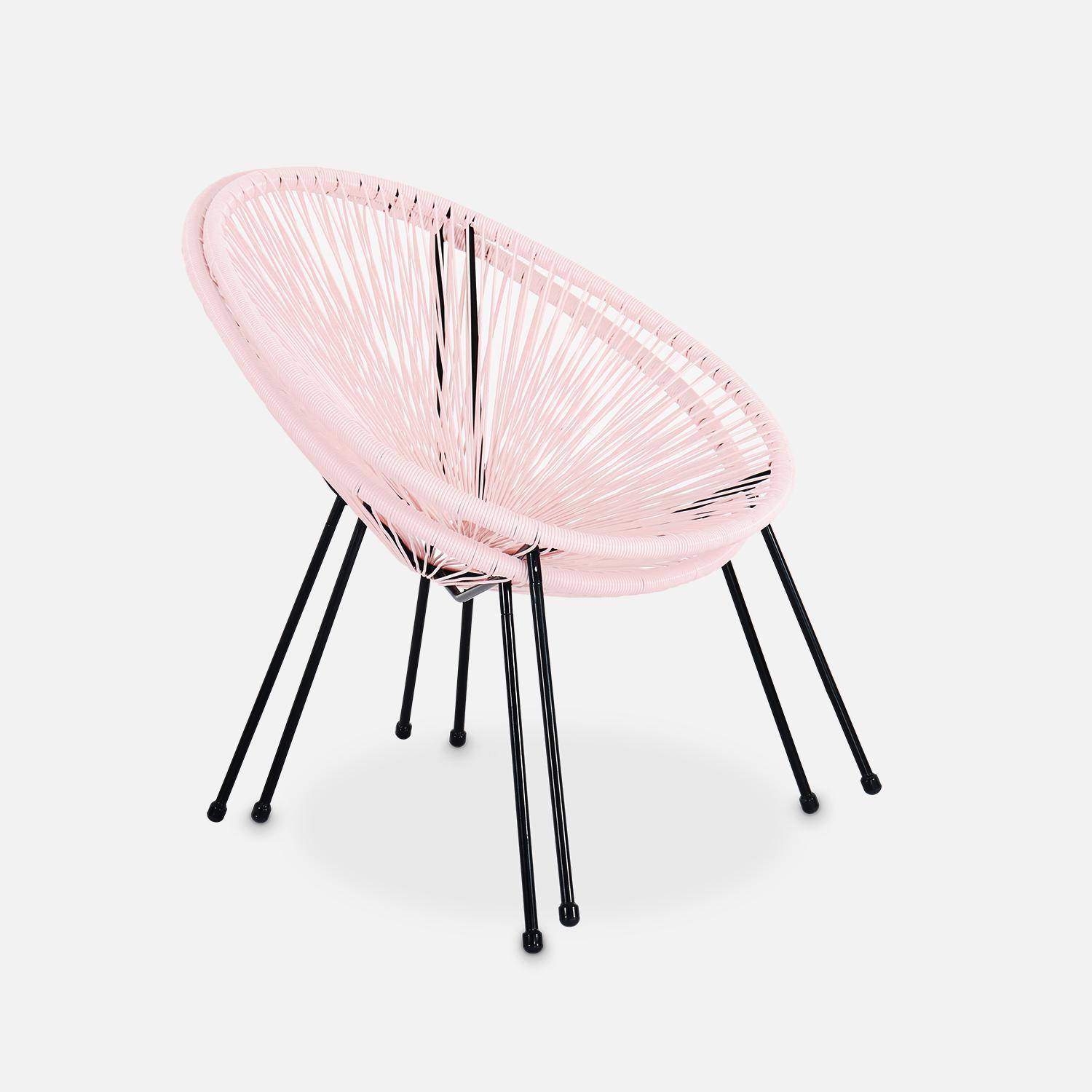 Set mit 2 eiförmigen ACAPULCO-Sesseln mit Beistelltisch - blassrosa - 4-beinige Sessel im Retro-Design mit Couchtisch, Kunststoffschnur Photo6