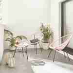 Lot de 2 fauteuils design Oeuf - Acapulco Rose pale- Fauteuils 4 pieds design rétro, cordage plastique, intérieur / extérieur Photo1