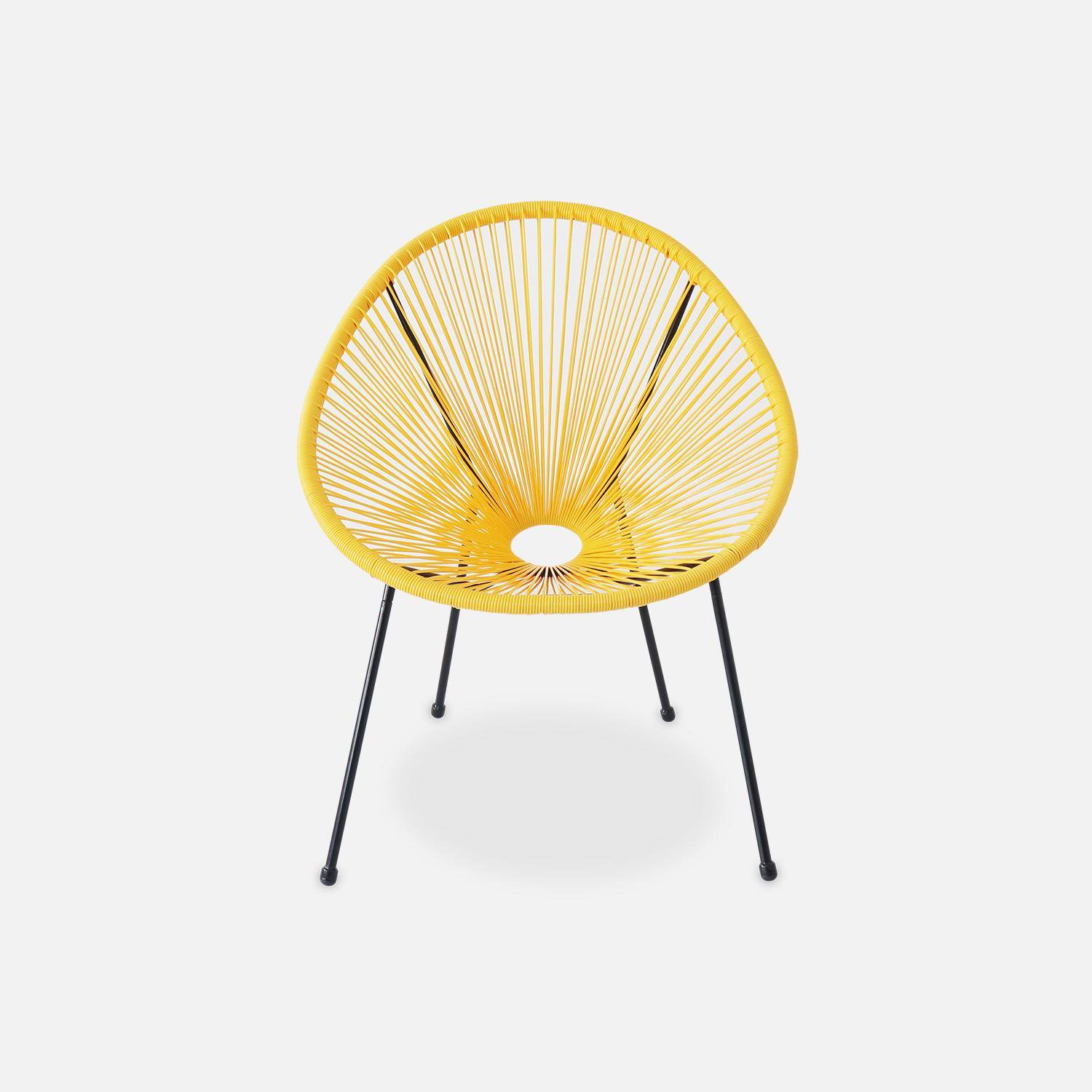 Set mit 2 eiförmigen ACAPULCO-Sesseln mit Beistelltisch - Gelb - 4-beinige Sessel im Retro-Design mit Couchtisch, Kunststoffschnur Photo4