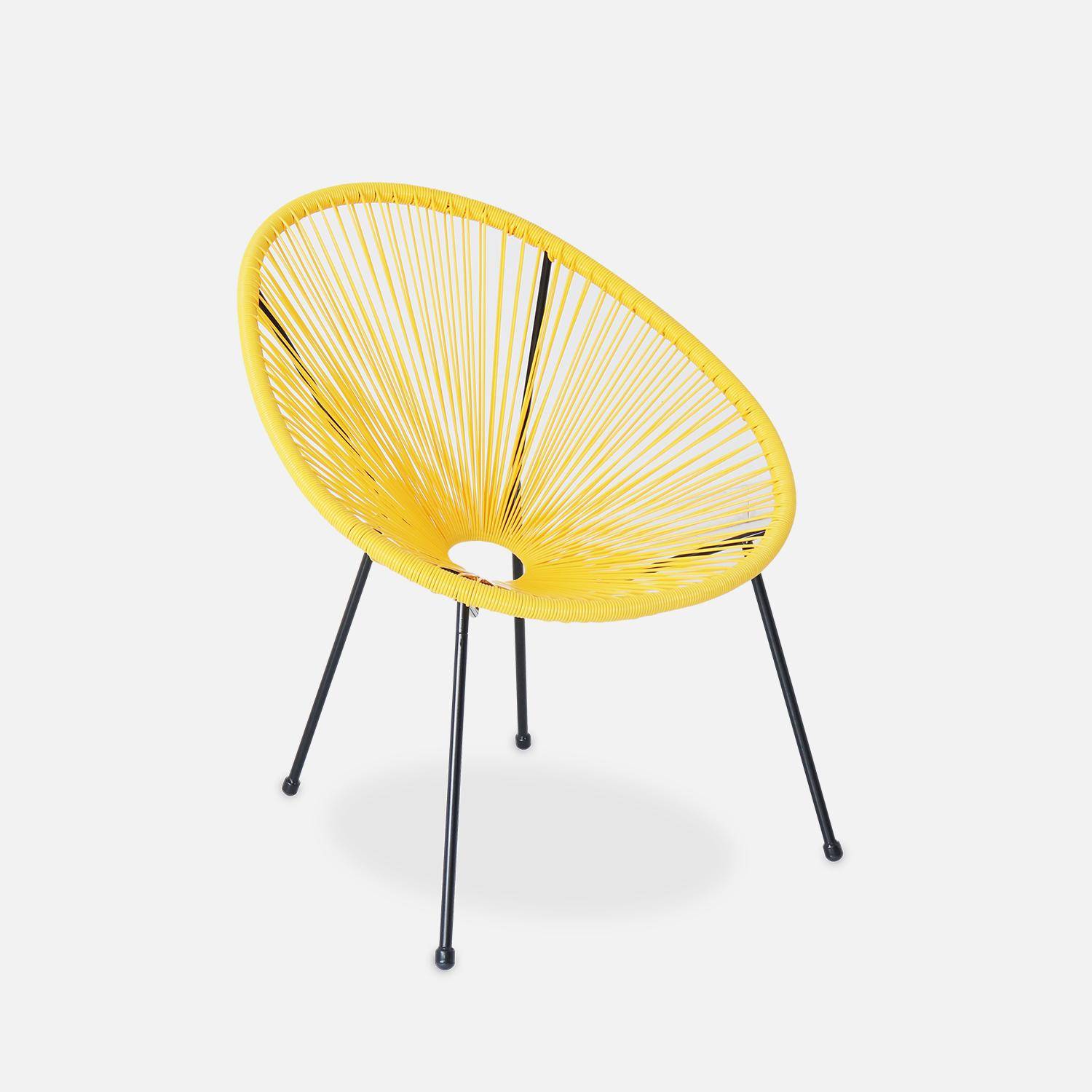 Set mit 2 eiförmigen ACAPULCO-Sesseln mit Beistelltisch - Gelb - 4-beinige Sessel im Retro-Design mit Couchtisch, Kunststoffschnur Photo3