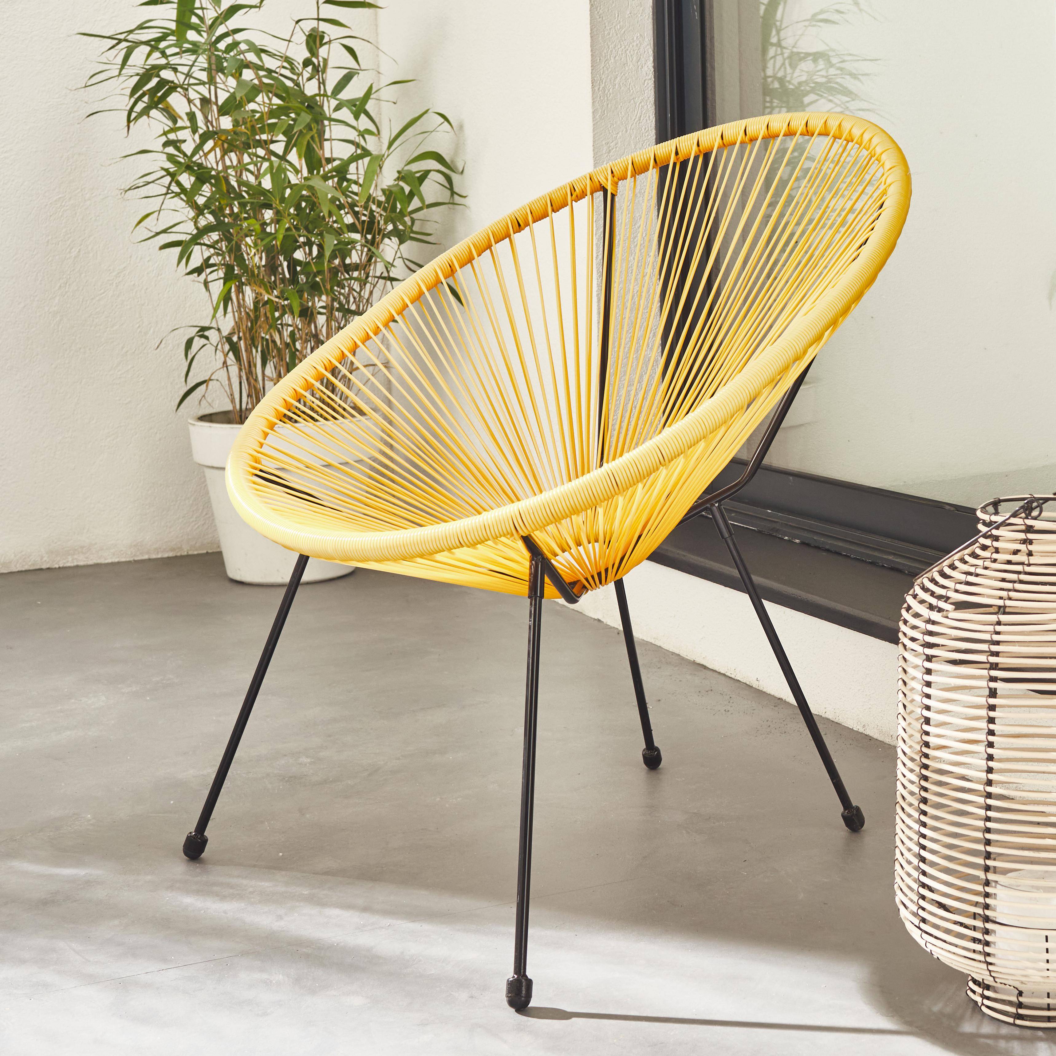 ACAPULCO eiförmiger Sessel - Gelb - Retro-Design 4-beiniger Sessel, Kunststoffschnur, innen / außen Photo1