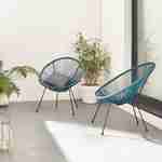 Set van 2 design stoelen ei-vormig - Acapulco Donker Turquoise  - Stoelen 4 poten retro design, plastic koorden, binnen/buiten Photo1