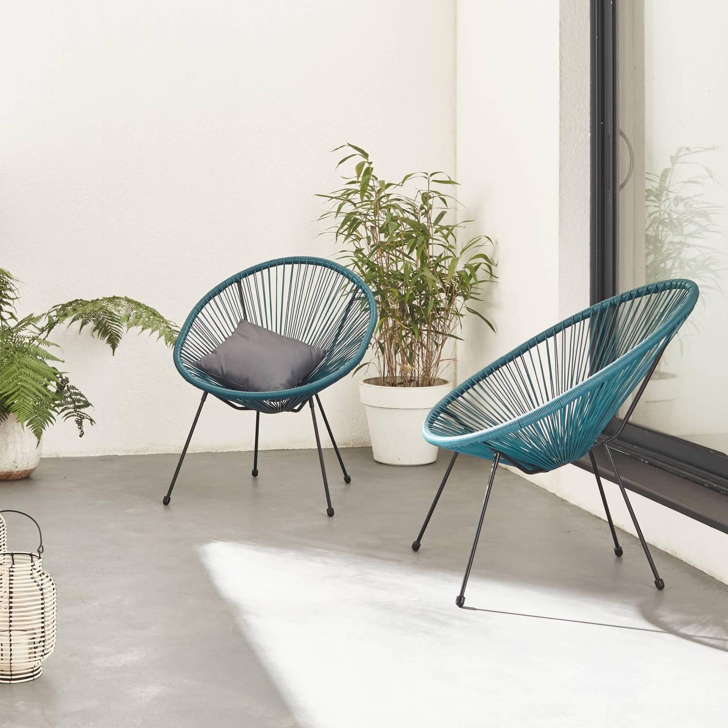 Set van 2 design stoelen ei-vormig - Acapulco Donker Turquoise  - Stoelen 4 poten retro design, plastic koorden, binnen/buiten Photo1
