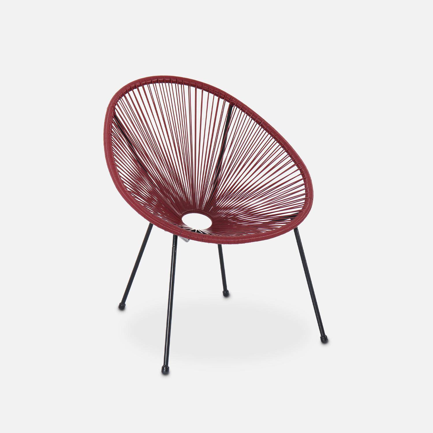 Set mit 2 eierförmigen Sesseln - Acapulco Bordeaux - 4-beiniger Sessel im Retro-Design, Kunststoffschnur, innen / außen Photo3