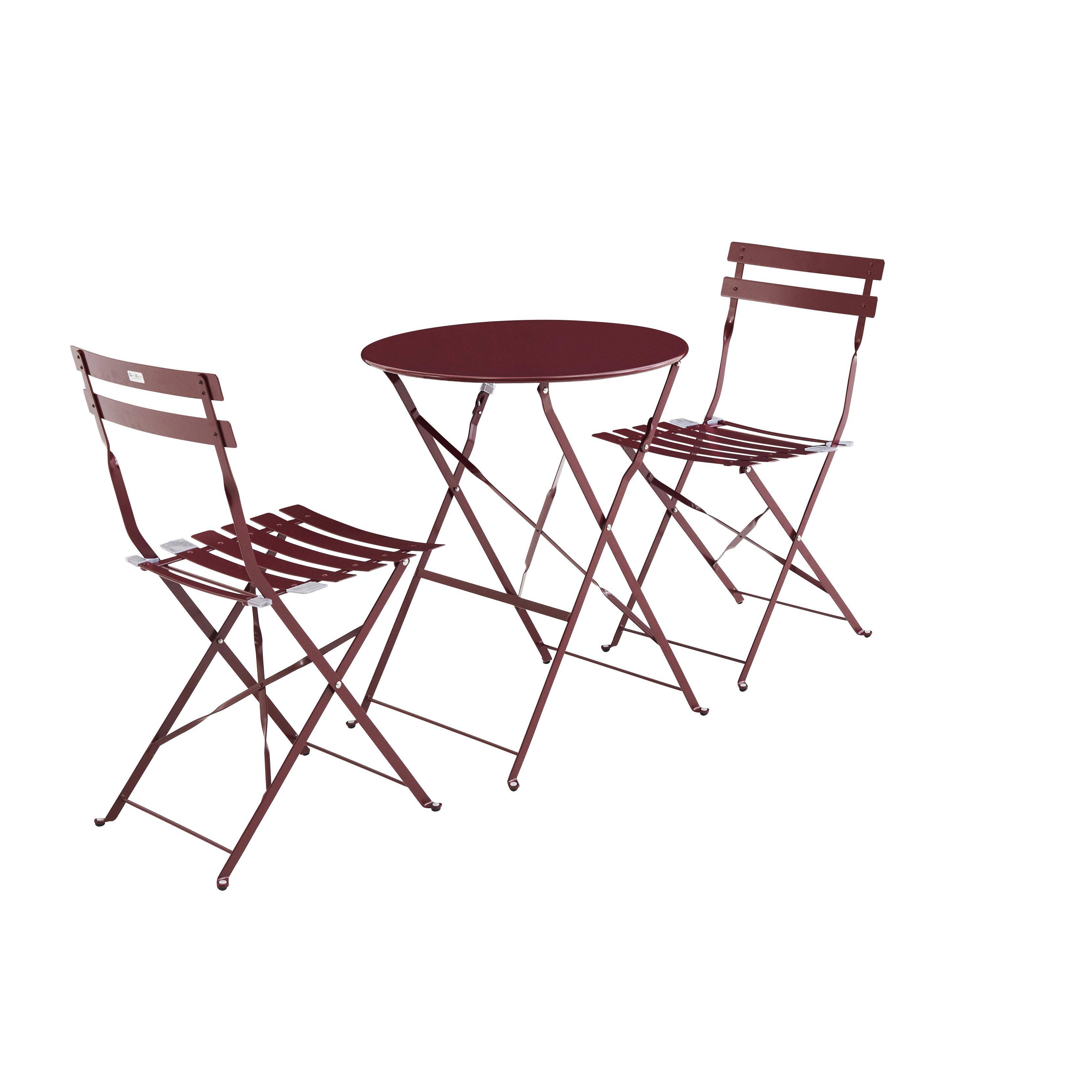 Set da giardino, bar bistro, pieghevole - modello: Emilia, rotondo, colore: Bordeaux - Tavolo ø60cm, con due sedie pieghevoli, acciaio termolaccato Photo2