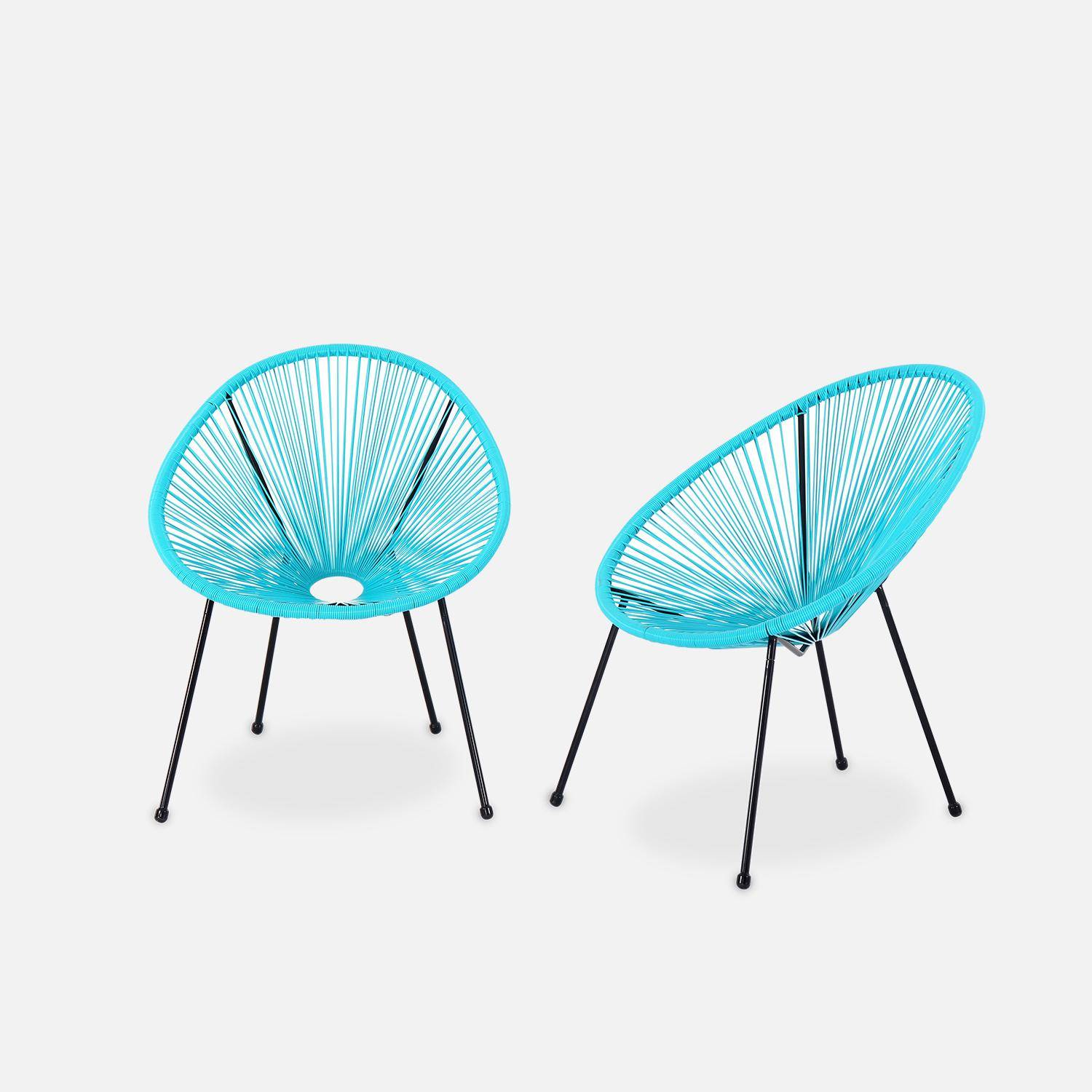 Set van 2 design stoelen ei-vormig - Acapulco Turkoois  - Stoelen 4 poten retro design, plastic koorden, binnen/buiten Photo1