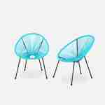 Set mit 2 eierförmigen Sesseln - Acapulco Türkis - 4-beiniger Sessel im Retro-Design, Kunststoffschnur, innen / außen Photo1