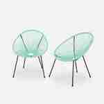Set van 2 design stoelen ei-vormig - Acapulco Watergroen  - Stoelen 4 poten retro design, plastic koorden, binnen/buiten Photo2