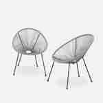 Set mit 2 eierförmigen Sesseln - Acapulco Grau - 4-beiniger Sessel im Retro-Design, Kunststoffschnur, innen / außen Photo2