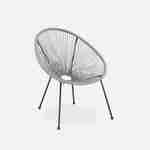 Set mit 2 eierförmigen Sesseln - Acapulco Grau - 4-beiniger Sessel im Retro-Design, Kunststoffschnur, innen / außen Photo3