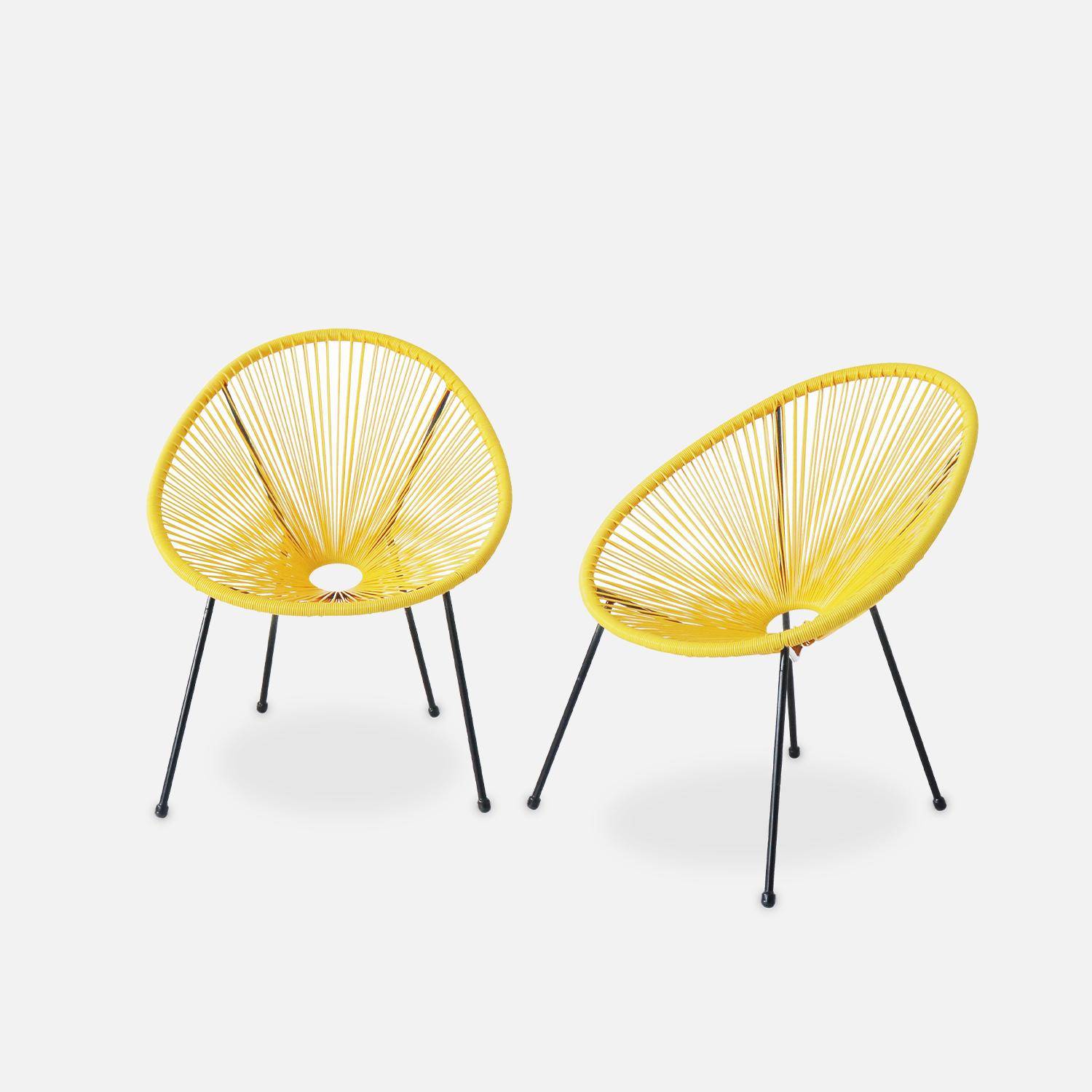 Set mit 2 eierförmigen Sesseln - Acapulco Gelb - 4-beiniger Sessel im Retro-Design, Kunststoffschnur, innen / außen Photo2