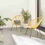 Lot de 2 fauteuils design Oeuf - Acapulco Jaune - Fauteuils 4 pieds design rétro, cordage plastique, intérieur / extérieur Photo1