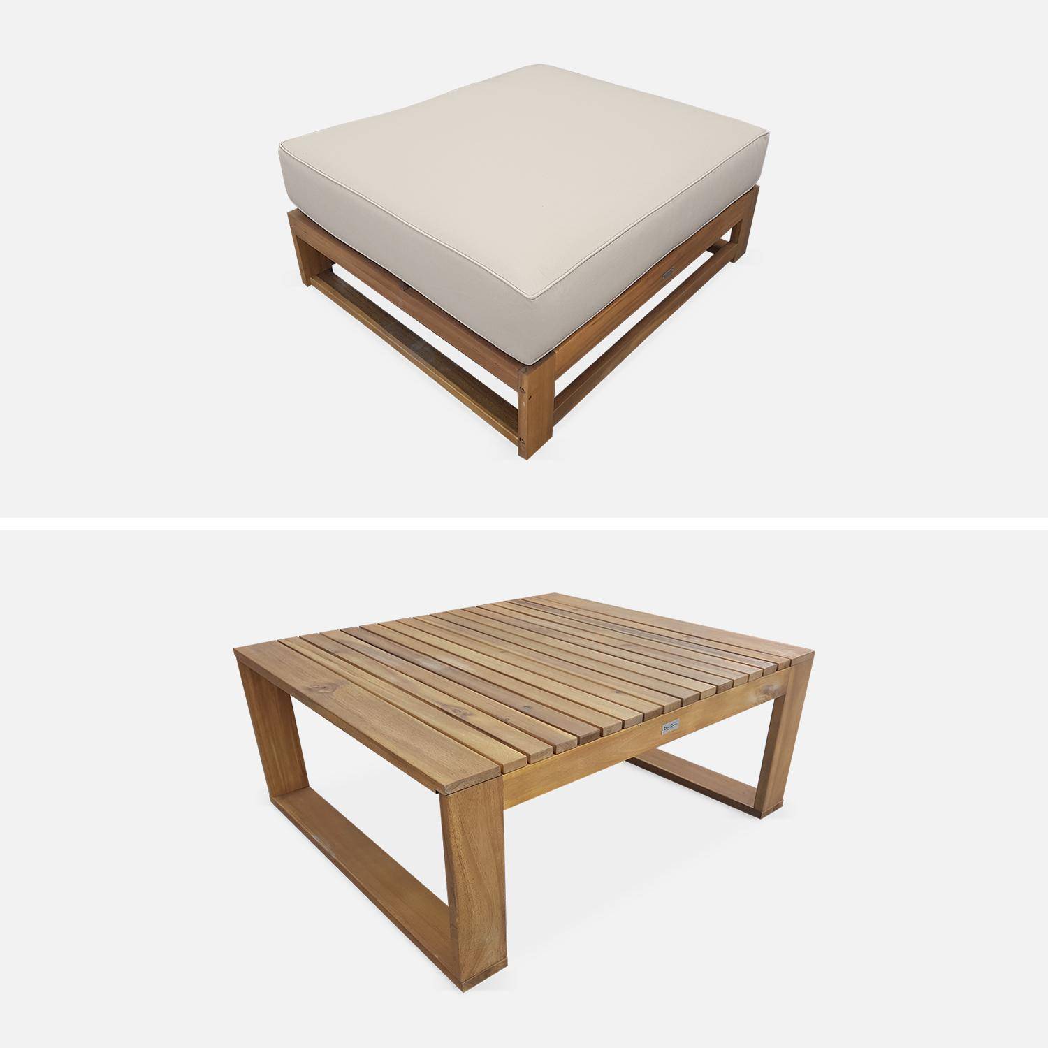 Salon de jardin en bois 5 places - Mendoza - Coussins beiges, canapé, fauteuils et table basse en acacia, 6 éléments modulables, design Photo5