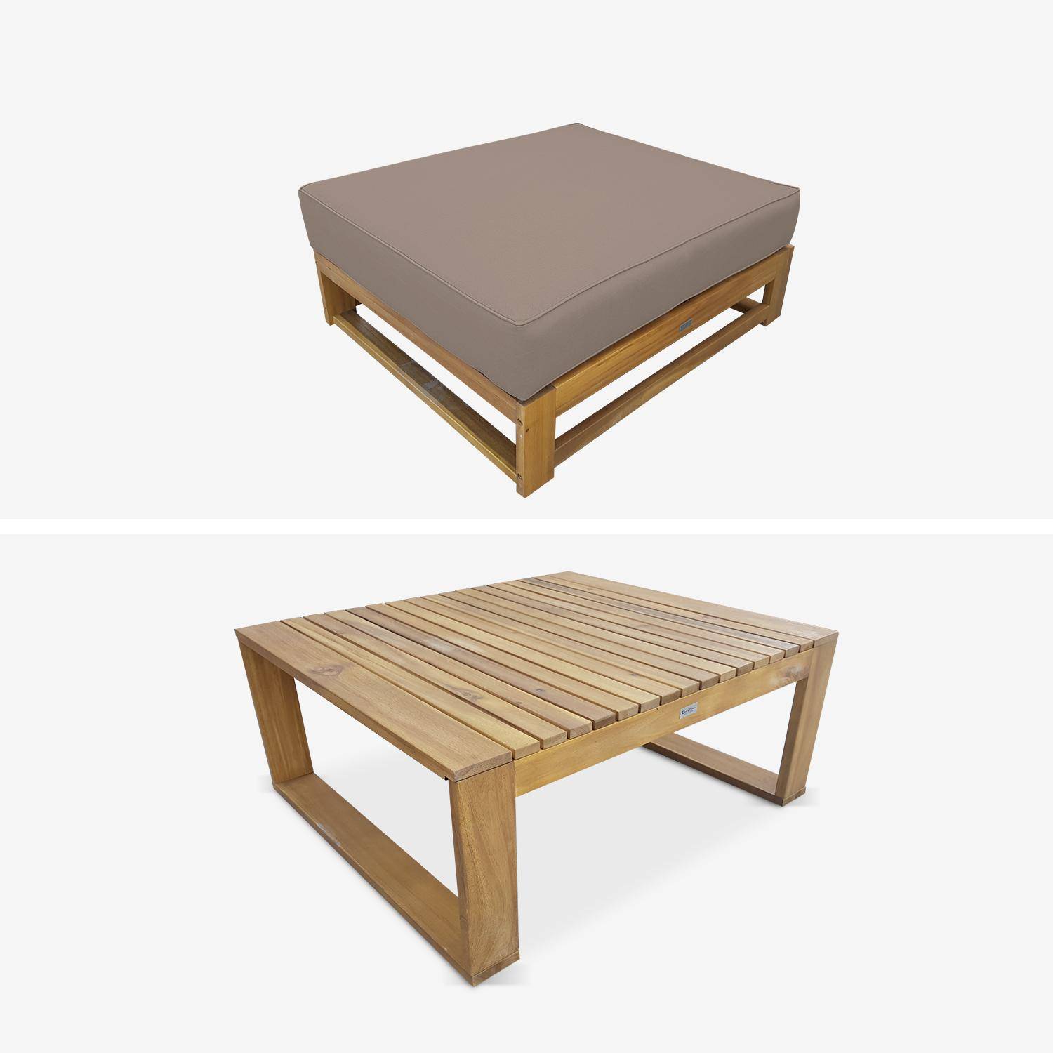 Gartenmöbel aus Holz mit 5 Sitzplätzen - Mendoza - Taupefarbene Kissen, Sofa, Sessel und Couchtisch aus Akazie, 6 modulare Elemente, Design Photo4