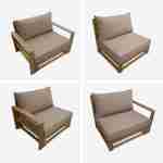Gartenmöbel aus Holz mit 5 Sitzplätzen - Mendoza - Taupefarbene Kissen, Sofa, Sessel und Couchtisch aus Akazie, 6 modulare Elemente, Design Photo3