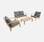 Conjunto de jardín de madera de 4 plazas - Ushuaïa - Cojines grises, sofá, sillones y mesa de centro en acacia, diseño