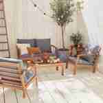 Salon de jardin en bois 4 places - Ushuaïa - Coussins Gris, canapé, fauteuils et table basse en acacia, design Photo1