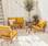 Houten loungeset 4 plaatsen - Ushuaïa - mosterd kussens, bank, fauteuils en lage tafel van acacia, design