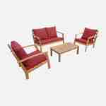 Salon de jardin en bois 4 places - Ushuaïa - Coussins terracotta, canapé, fauteuils et table basse en acacia, design Photo2