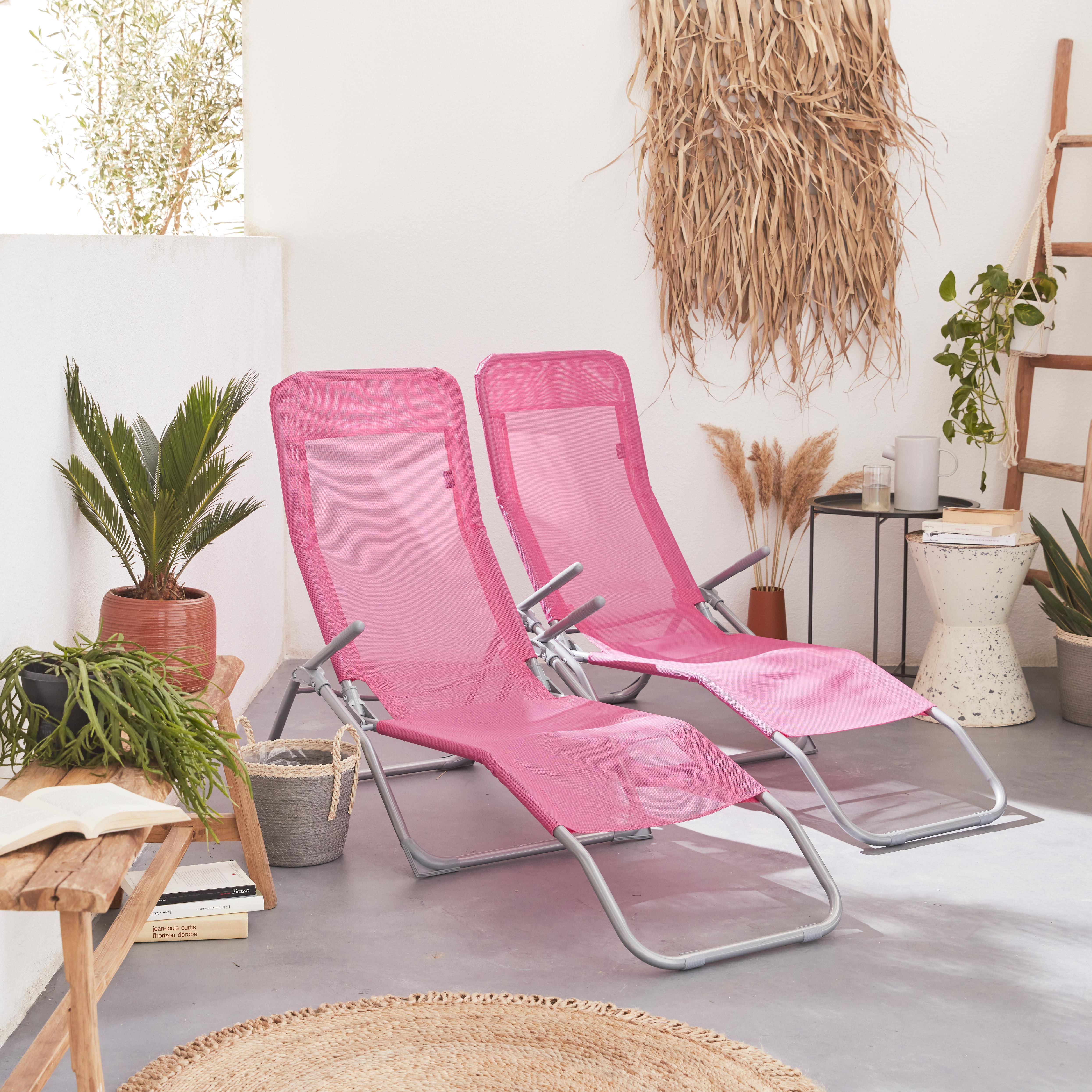 Set mit 2 klappbaren Sonnenliegen - Levito Rosa - Textilene-Liegestühle mit 2 Positionen, Liegestühle Photo1