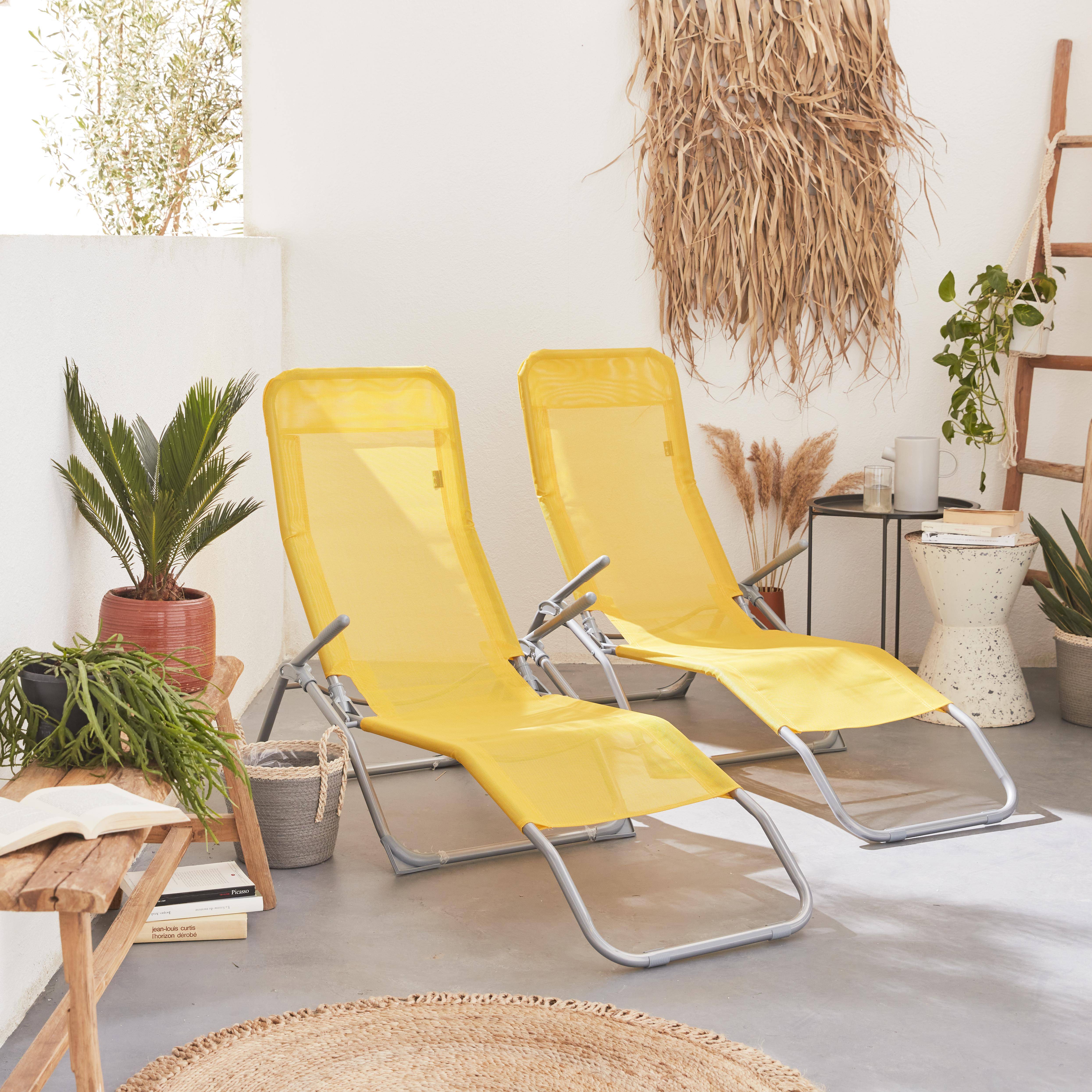 Set mit 2 klappbaren Sonnenliegen - Levito Gelb - Textilene-Liegestühle mit 2 Positionen, Liegestühle Photo1