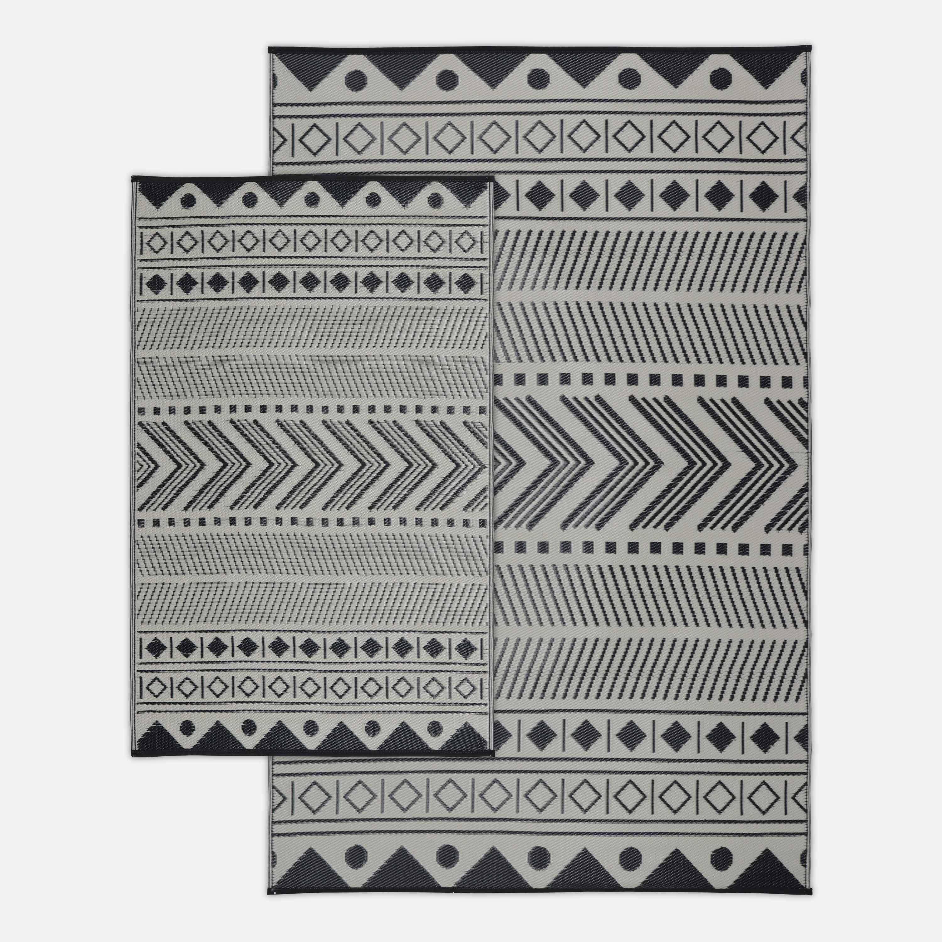 Tapete exterior 120x180cm Bamako - Rectangular, padrão étnico preto / bege, quadriculado, reversível, interior / exterior Photo5