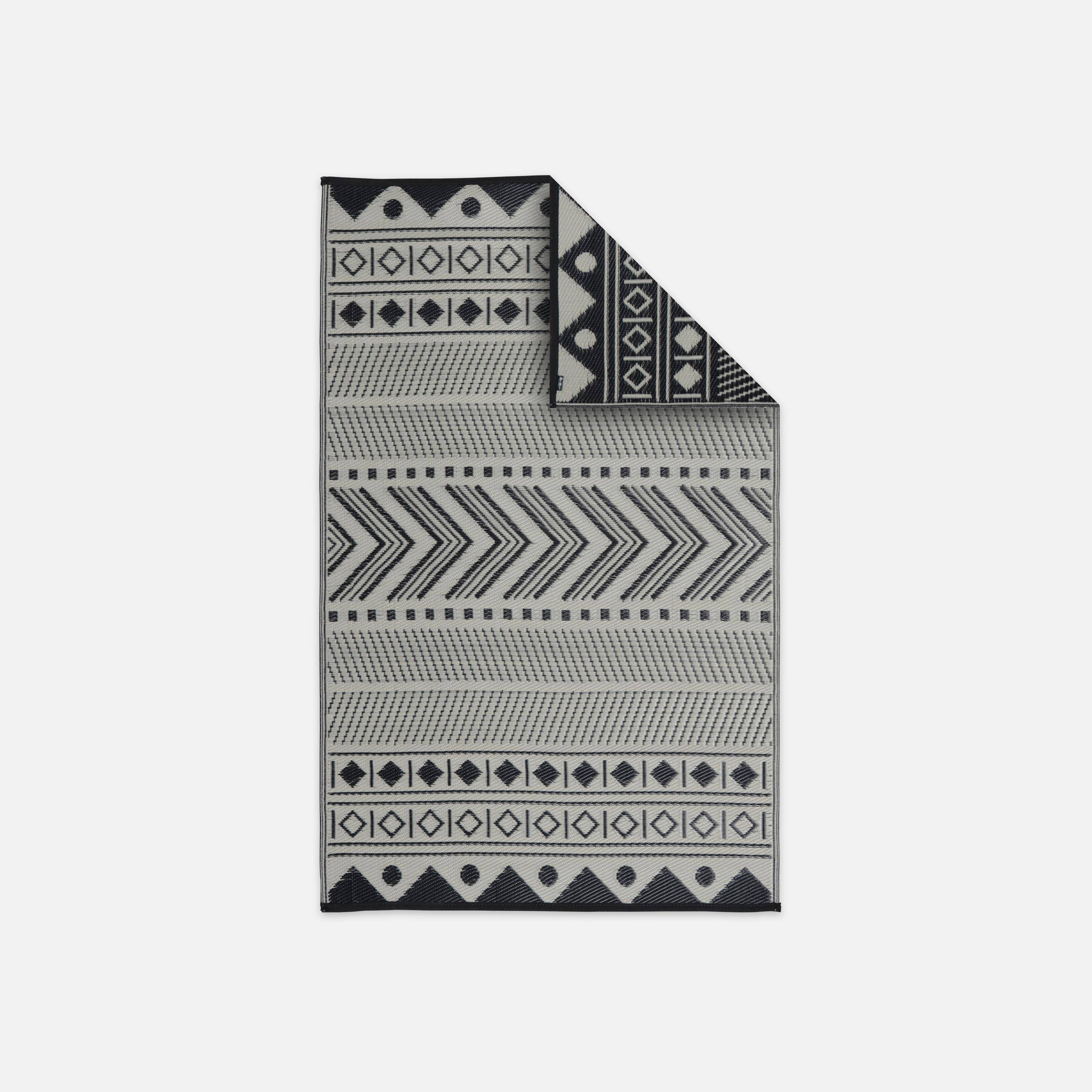 Tapete exterior 120x180cm Bamako - Rectangular, padrão étnico preto / bege, quadriculado, reversível, interior / exterior Photo1