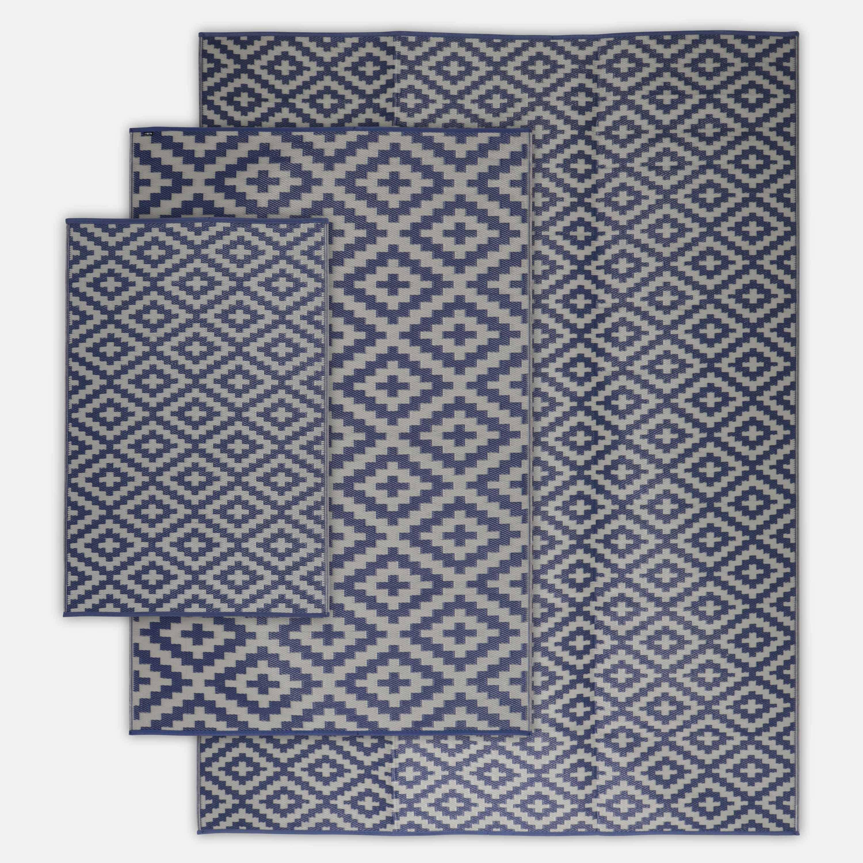 Tapis d’extérieur 120x180cm STOCKHOLM - Rectangulaire, motif losanges bleu / beige, jacquard, réversible, indoor / outdoor, Photo4