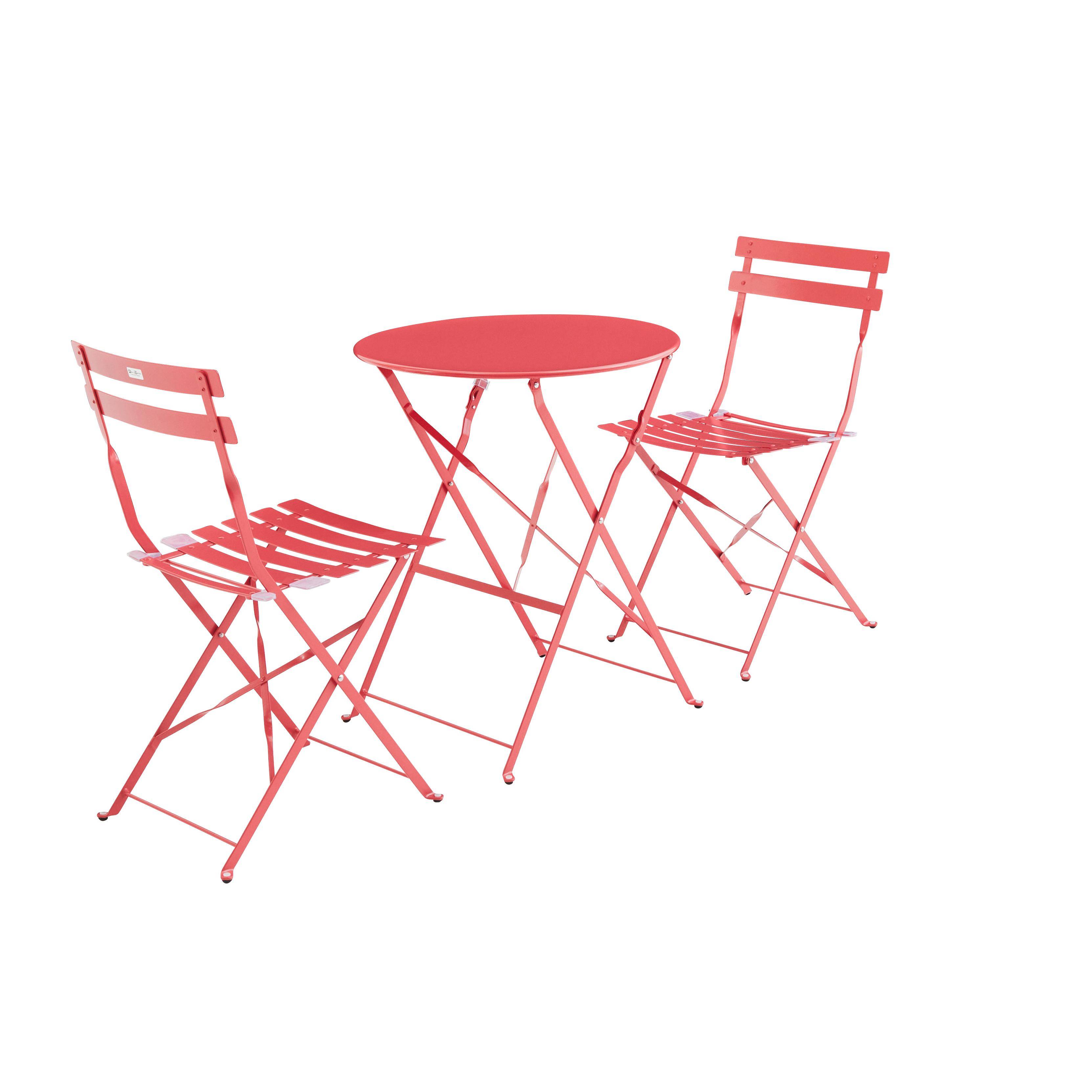 Set da giardino, bar bistro, pieghevole - modello: Emilia, rotondo, colore: Rosso Lampone - Tavolo ø60cm, con due sedie pieghevoli, acciaio termolaccato Photo2