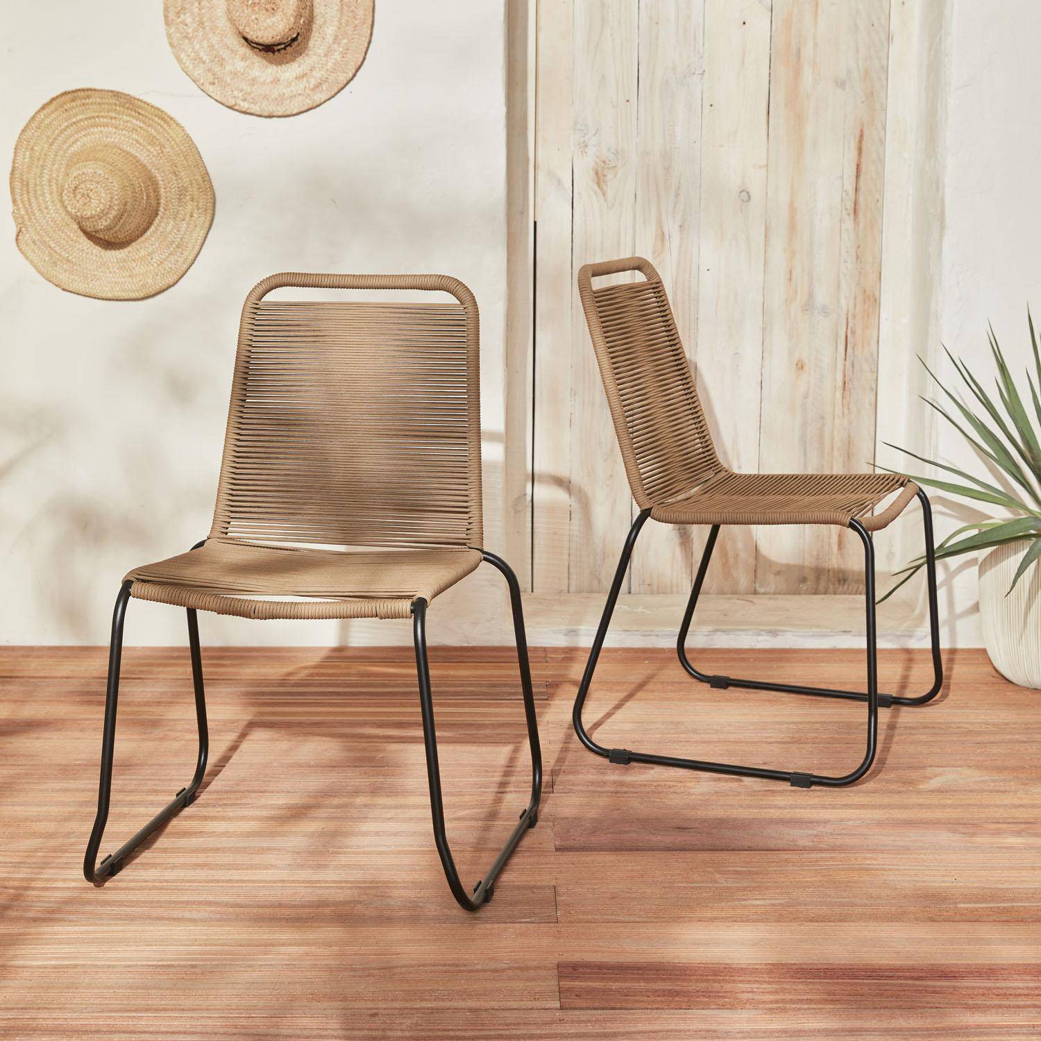 Set mit 2 BRASILIA Gartenstühlen aus Seil, beige, stapelbar, draußen Photo1