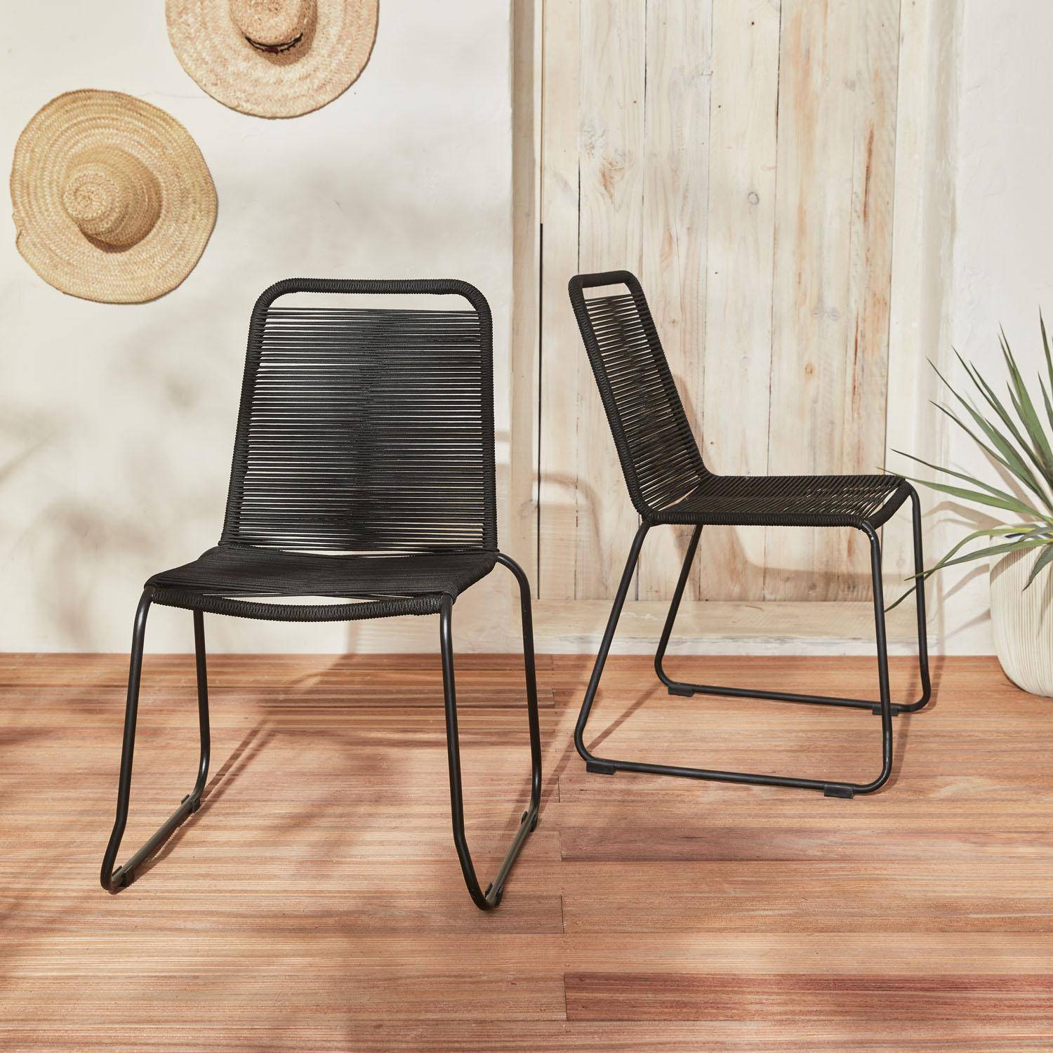 Set mit 2 BRASILIA Gartenstühlen aus Seil, schwarz, stapelbar, draußen Photo1